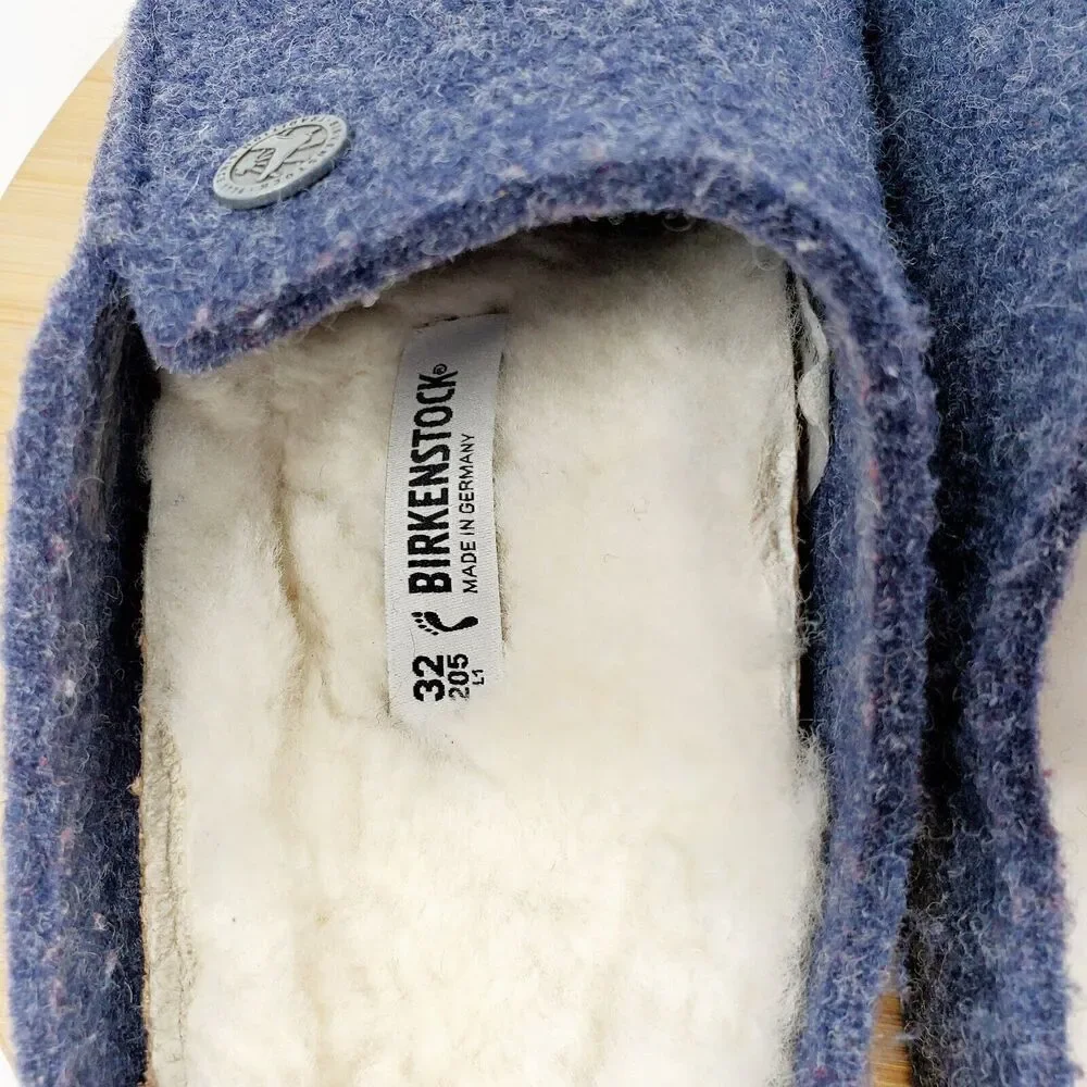 Birkenstock Zermatt Shoes Kids 32 Blue Wool Slip On Mule Sandal Shearling‎
